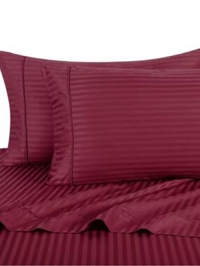 Luxury Striped Pillowcases and Sheet Set - Burgundy